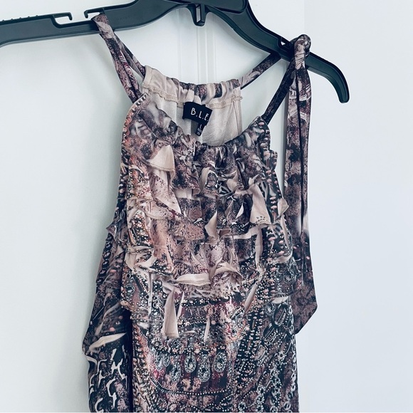 B.L.E.U. Halter Tie Sparkly Dress Ruffle Neck Size L - Picture 4 of 16
